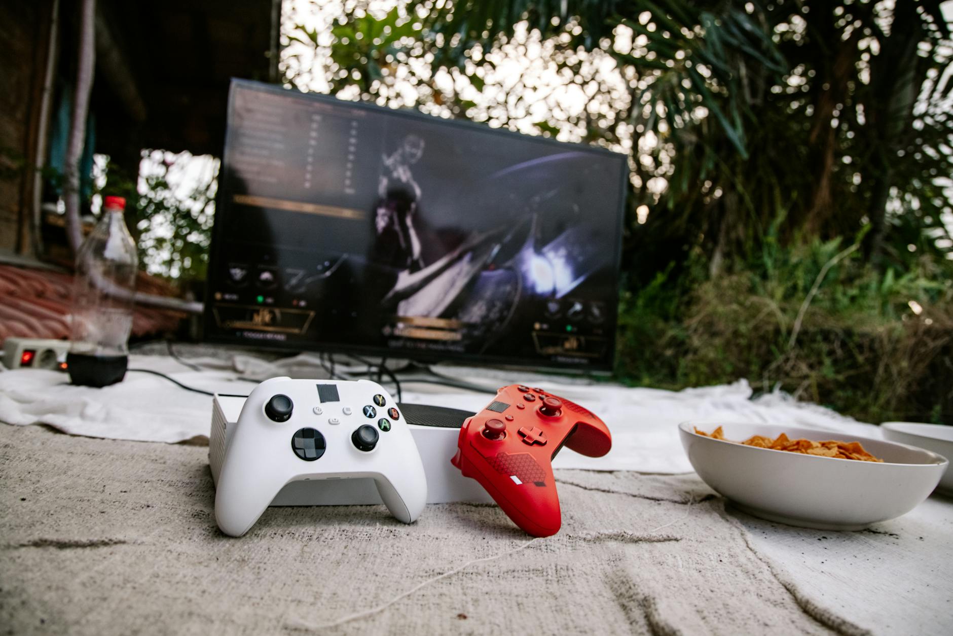 Modern gaming console connected to television in living room entertainment setup