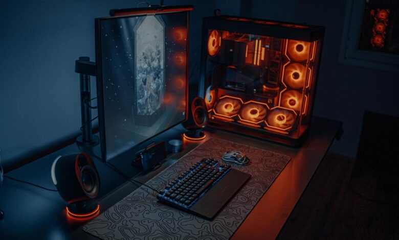 Modern gaming setup with console and wireless controller on desk