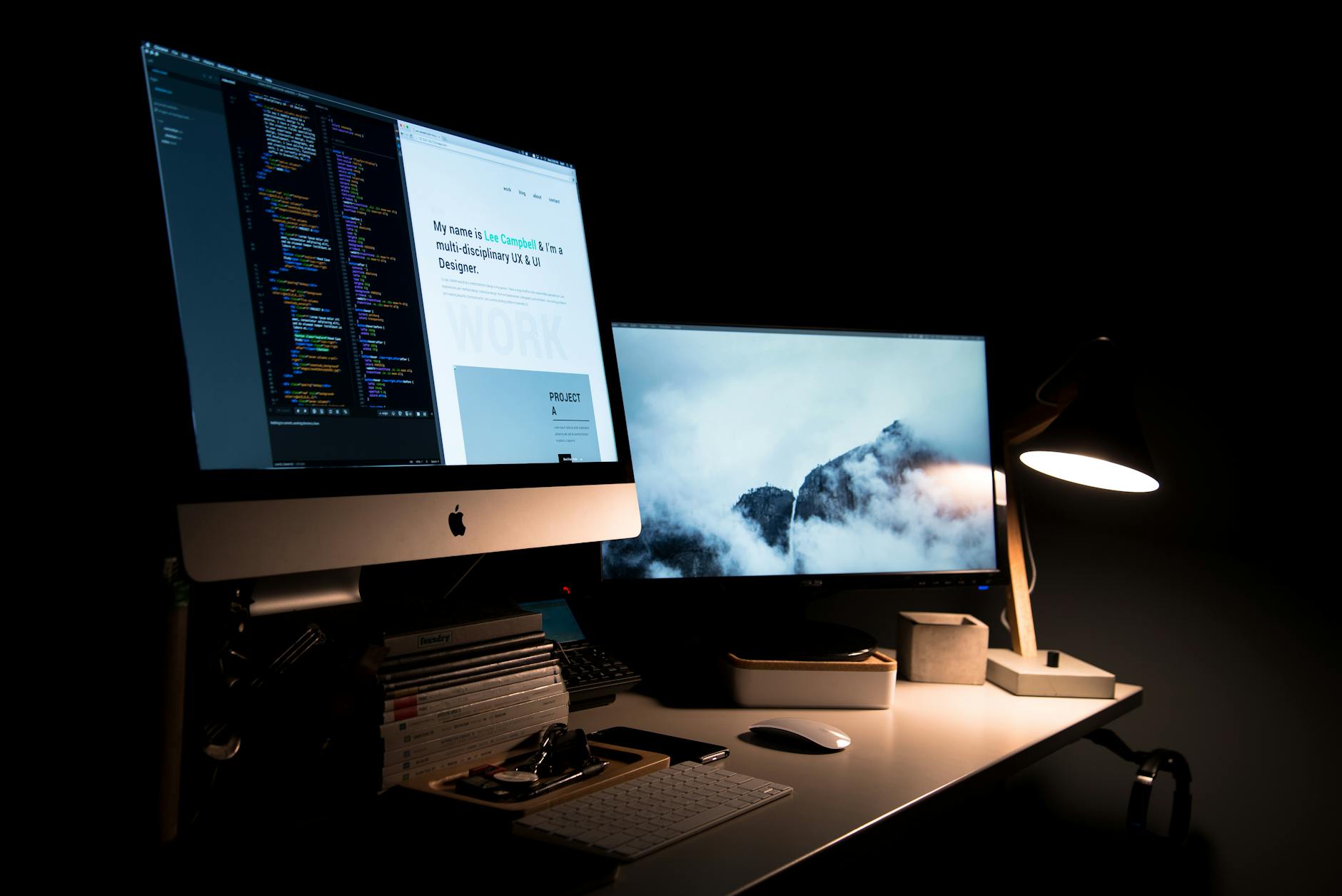 Multiple computer monitors arranged on a gaming desk setup
