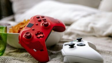 Close-up view of gaming controller showing buttons and analog sticks