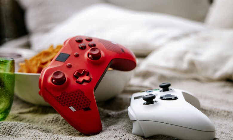 Close-up view of gaming controller showing buttons and analog sticks