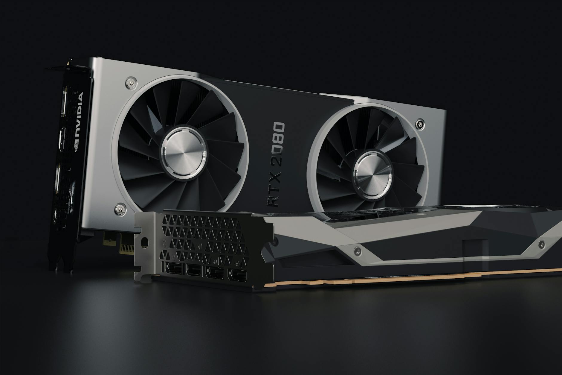 Modern graphics card installed in gaming PC showing cooling fans and RGB lighting