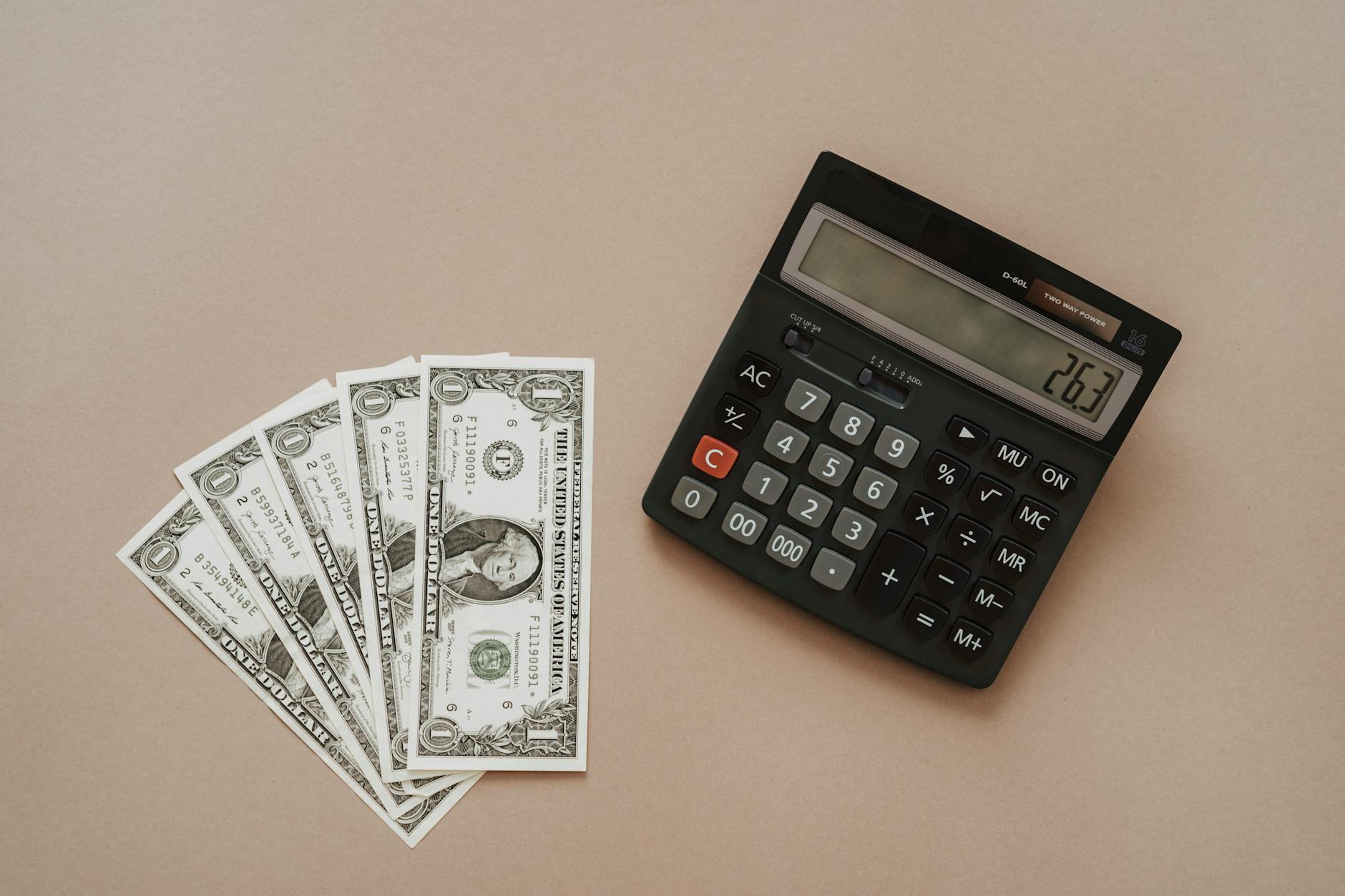 Calculator and money showing financial planning and income calculations for gaming revenue streams