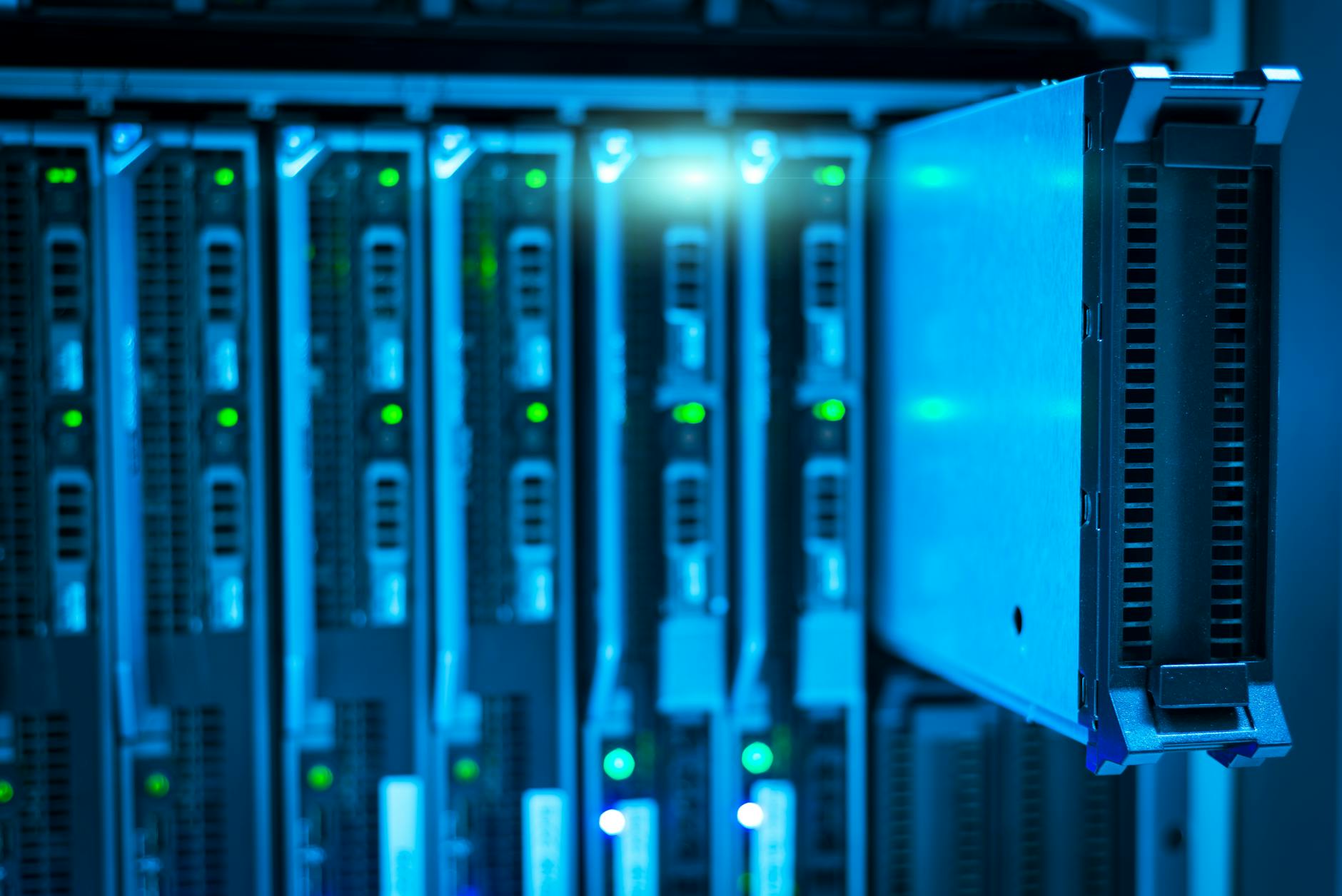 Modern data center with server racks for cloud computing infrastructure