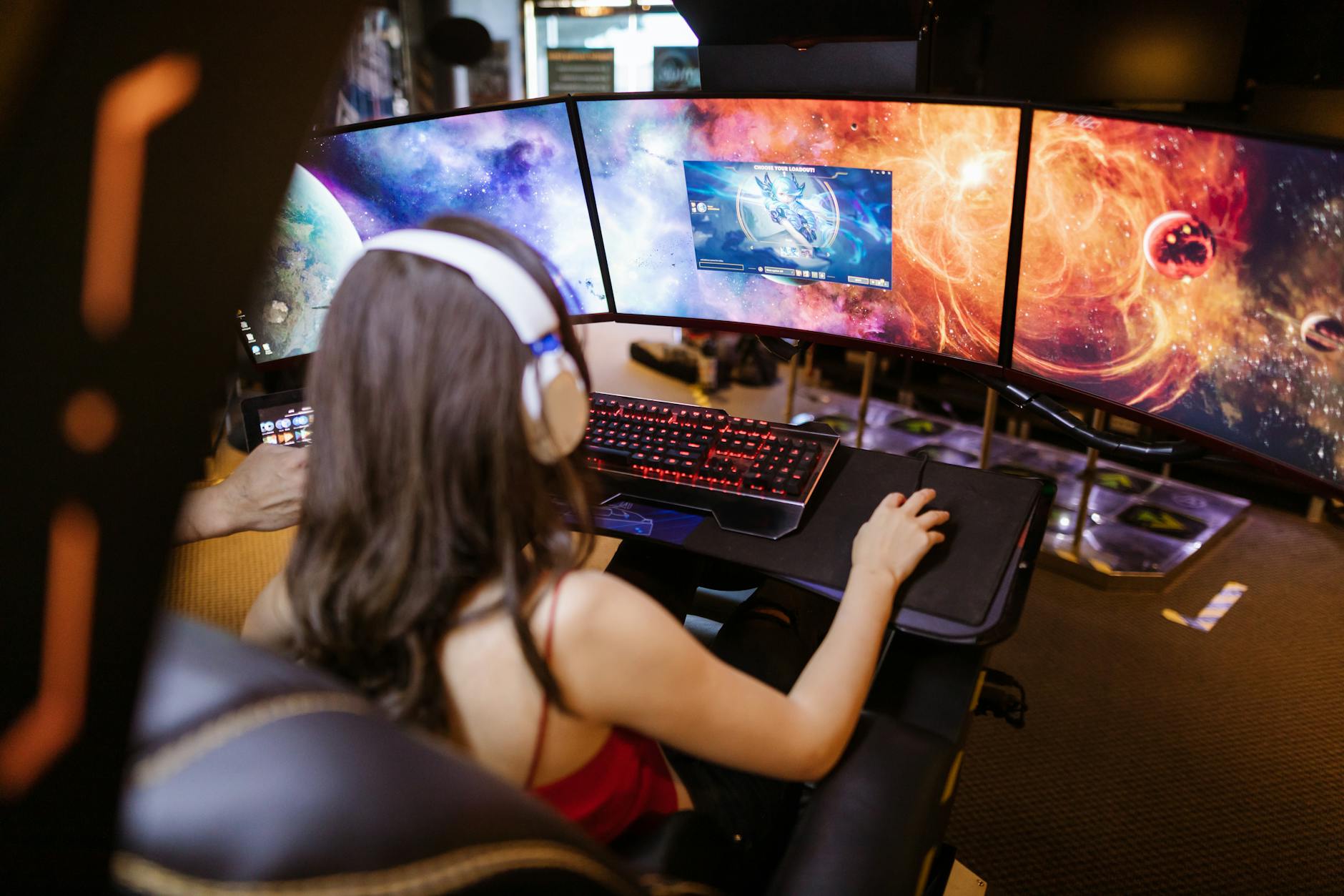 Gaming monitor showing high-quality graphics and performance metrics on screen