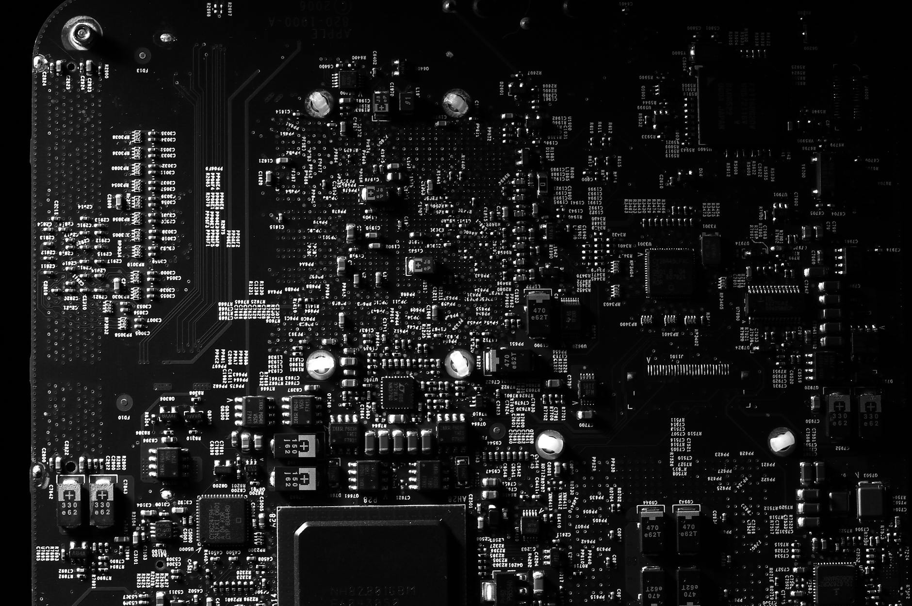 Detailed view of computer circuit board showing advanced technology components