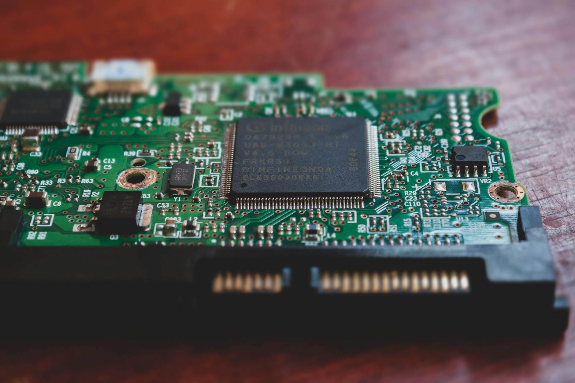 Close-up view of computer storage technology and circuit components