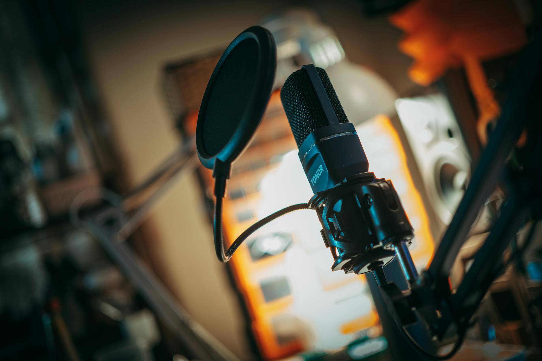 Professional microphone and audio equipment used for gaming content creation and live streaming