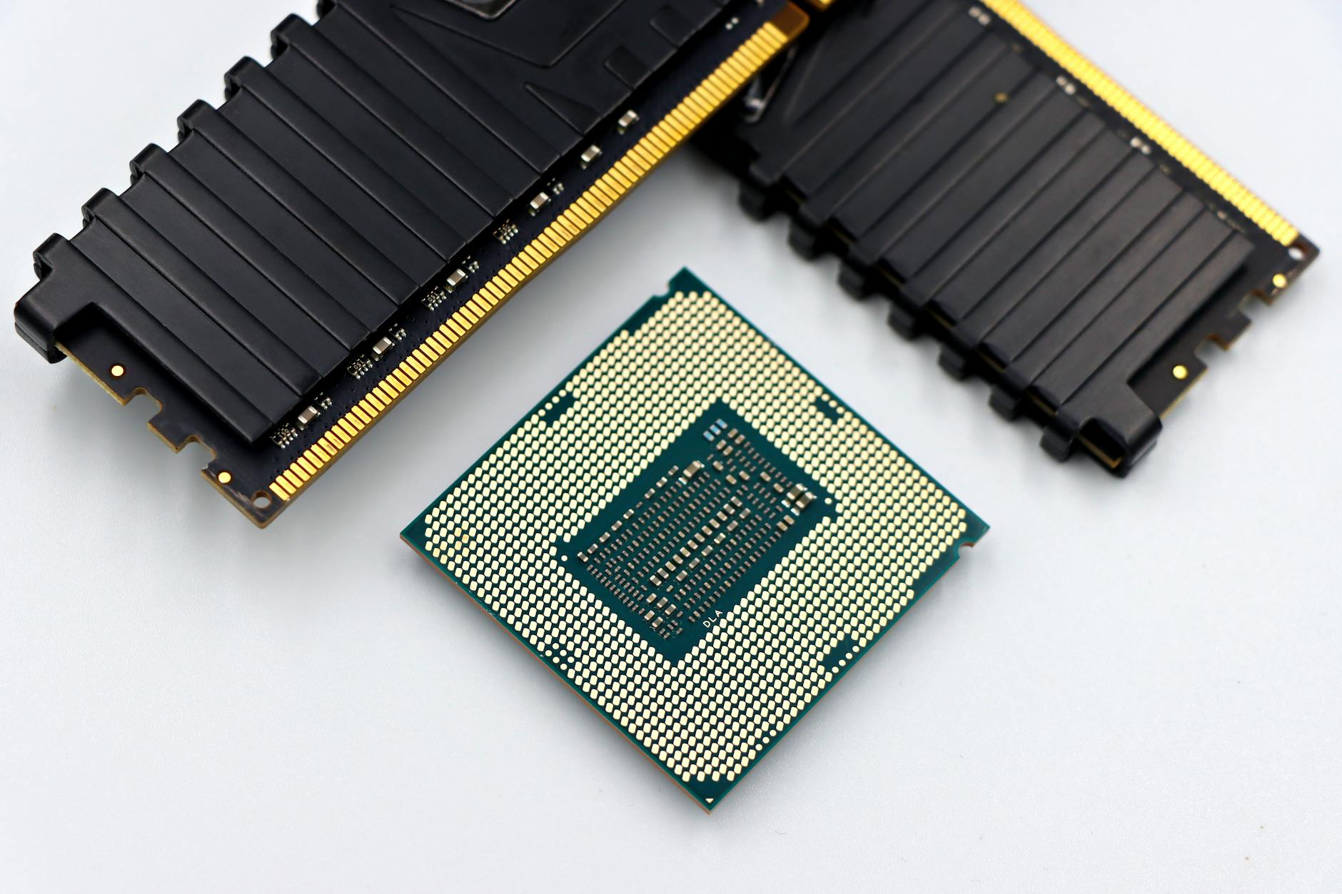 Close-up of a modern desktop CPU processor on a motherboard socket