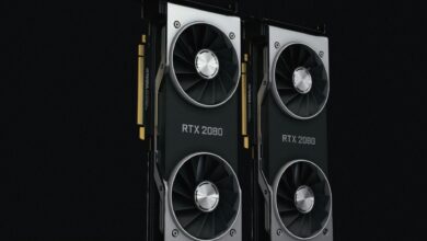 Close-up of a high-end graphics card showing cooling fans and heatsink design