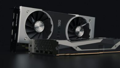 Close-up of a graphics card GPU installed in a PC motherboard slot