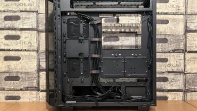 Interior view of a high-end gaming PC case showing components and airflow design