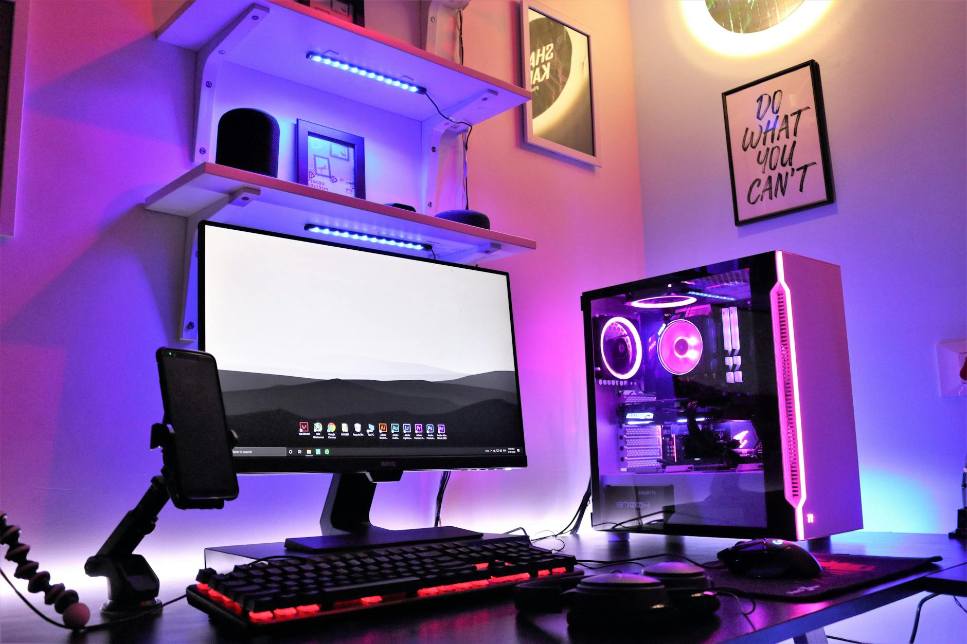 High-end desktop PC build with visible CPU cooler and illuminated components inside a mid-tower case