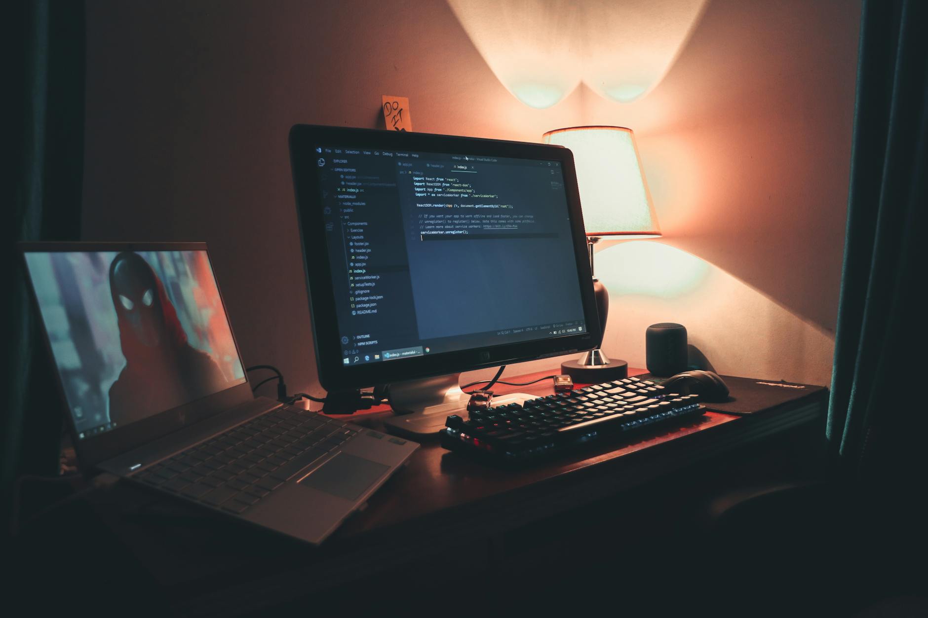 Gaming computer setup with mechanical keyboard and mouse