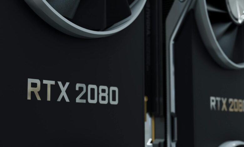 Close-up of a high-end graphics card cooler showing dual fans and heatsink fins