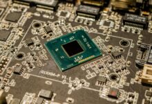 Close-up of a modern desktop CPU processor on a motherboard