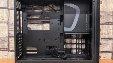 Interior view of a mid-tower PC case showing fan placement and cable management