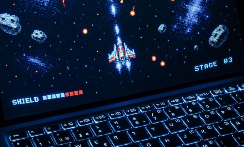 A gaming laptop on a desk representing integrated graphics PC gaming setup