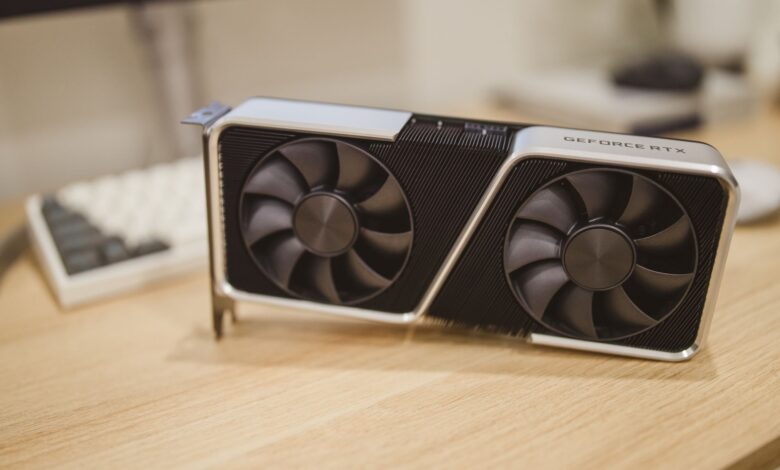 A high-end Nvidia graphics card displayed against a dark background
