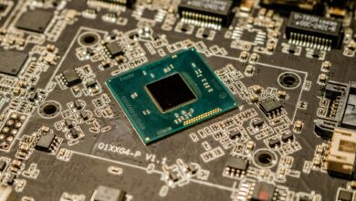 Close-up of a modern desktop CPU processor on a motherboard