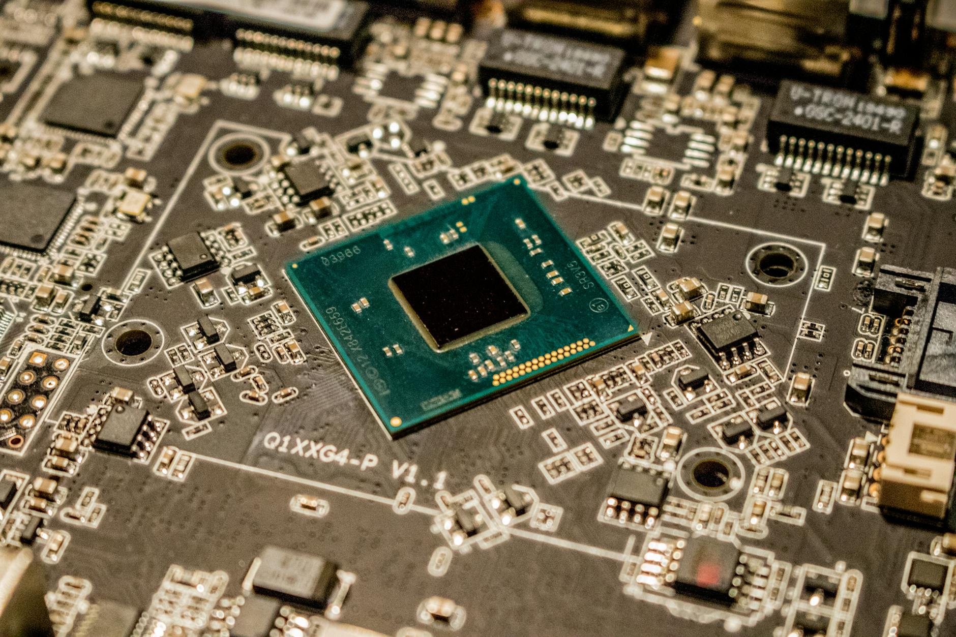 Close-up of a modern desktop CPU processor on a motherboard