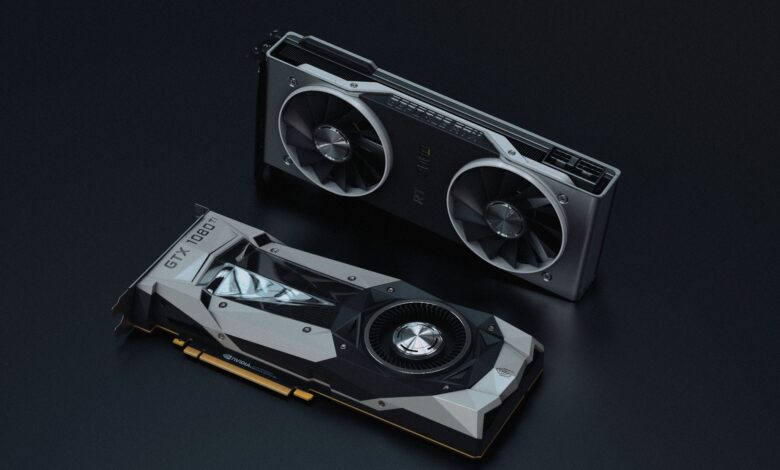 AMD Radeon graphics card on a dark background showing cooling fins and GPU design