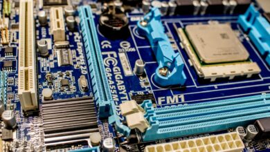 Close-up of a modern PC motherboard with M.2 SSD slot and CPU socket