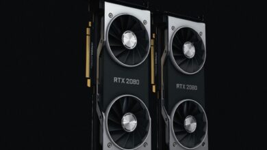 Close-up of a discrete graphics card showing PCIe connectors and cooling fans