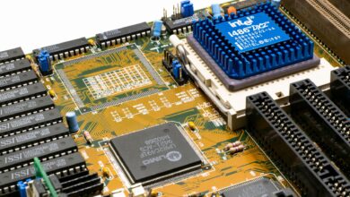 Close-up of a modern desktop CPU processor chip on a motherboard