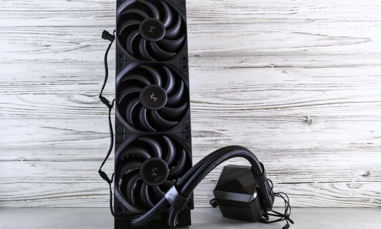 Large dual-tower CPU air cooler installed on a desktop PC motherboard