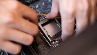 Close-up of a modern desktop CPU processor on a motherboard