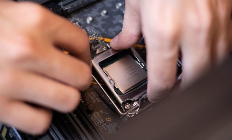 Close-up of a modern desktop CPU processor on a motherboard