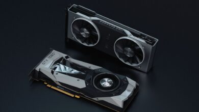 Close-up of a modern desktop graphics card with cooling fans