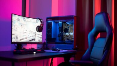 A desktop gaming PC setup with RGB lighting, representing mid-range GPU testing at 1440p resolution