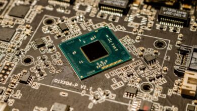 Close-up of a desktop CPU processor on a motherboard