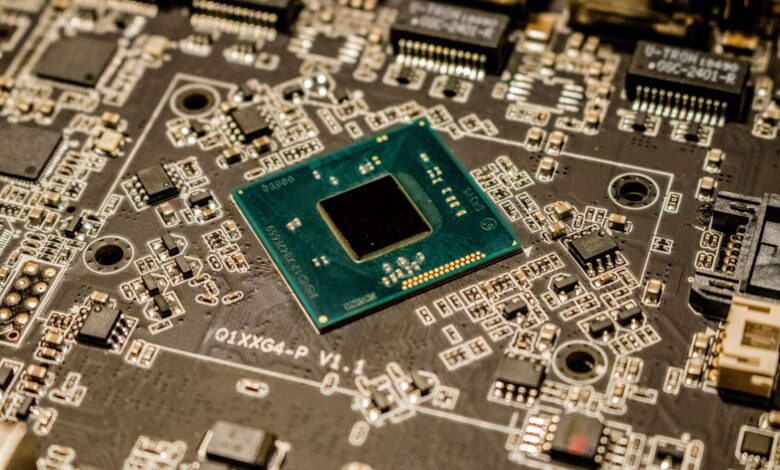 Close-up of a desktop CPU processor on a motherboard