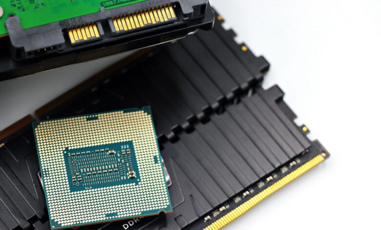 Close-up of a modern CPU processor on a motherboard socket