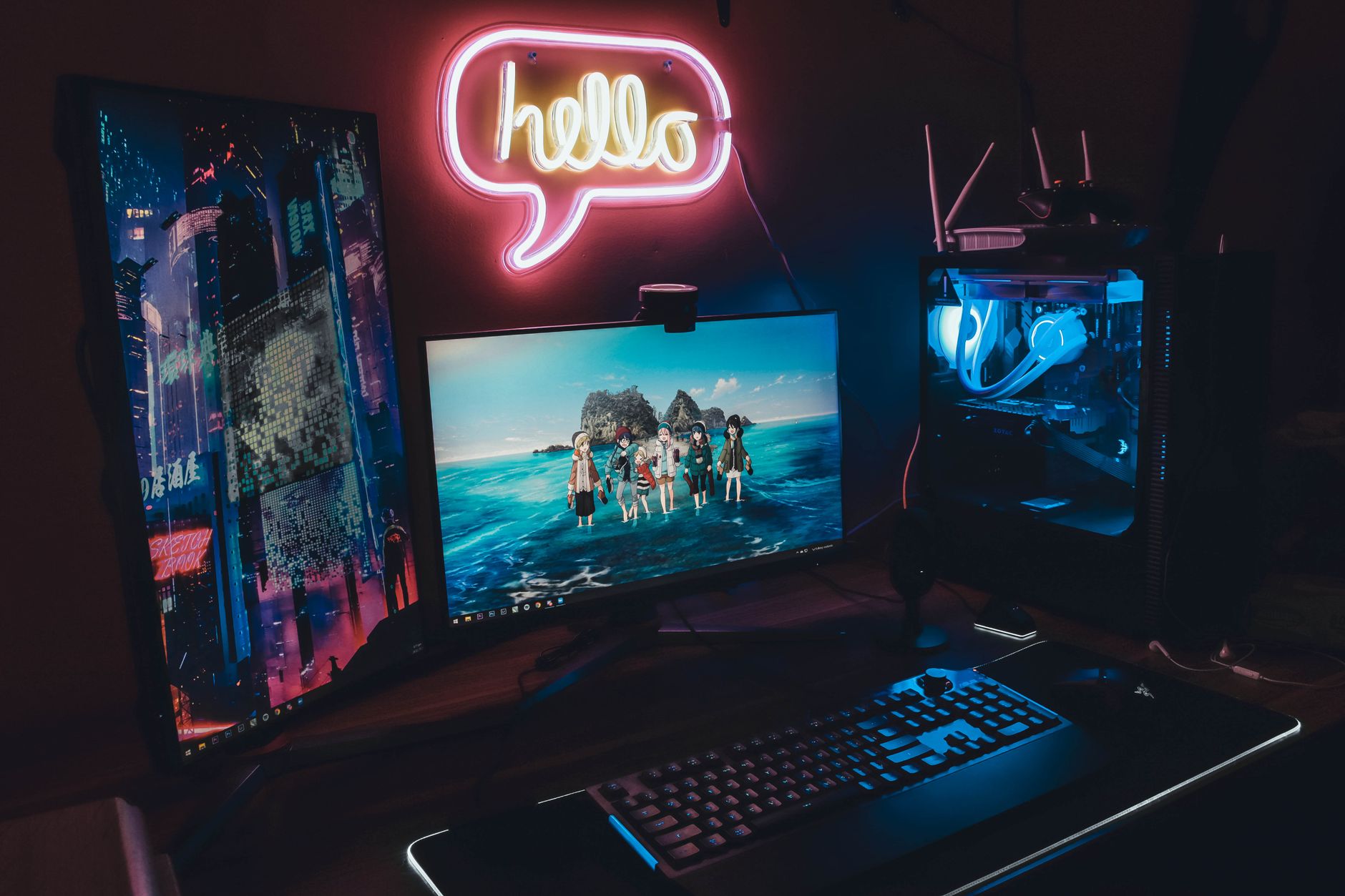 High-end gaming PC desktop setup with RGB lighting for CPU benchmark testing