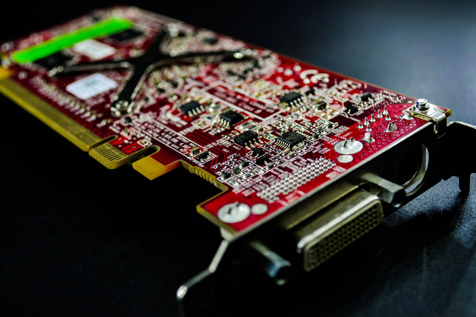 Close-up of a modern graphics card showing cooling fins and GPU hardware components