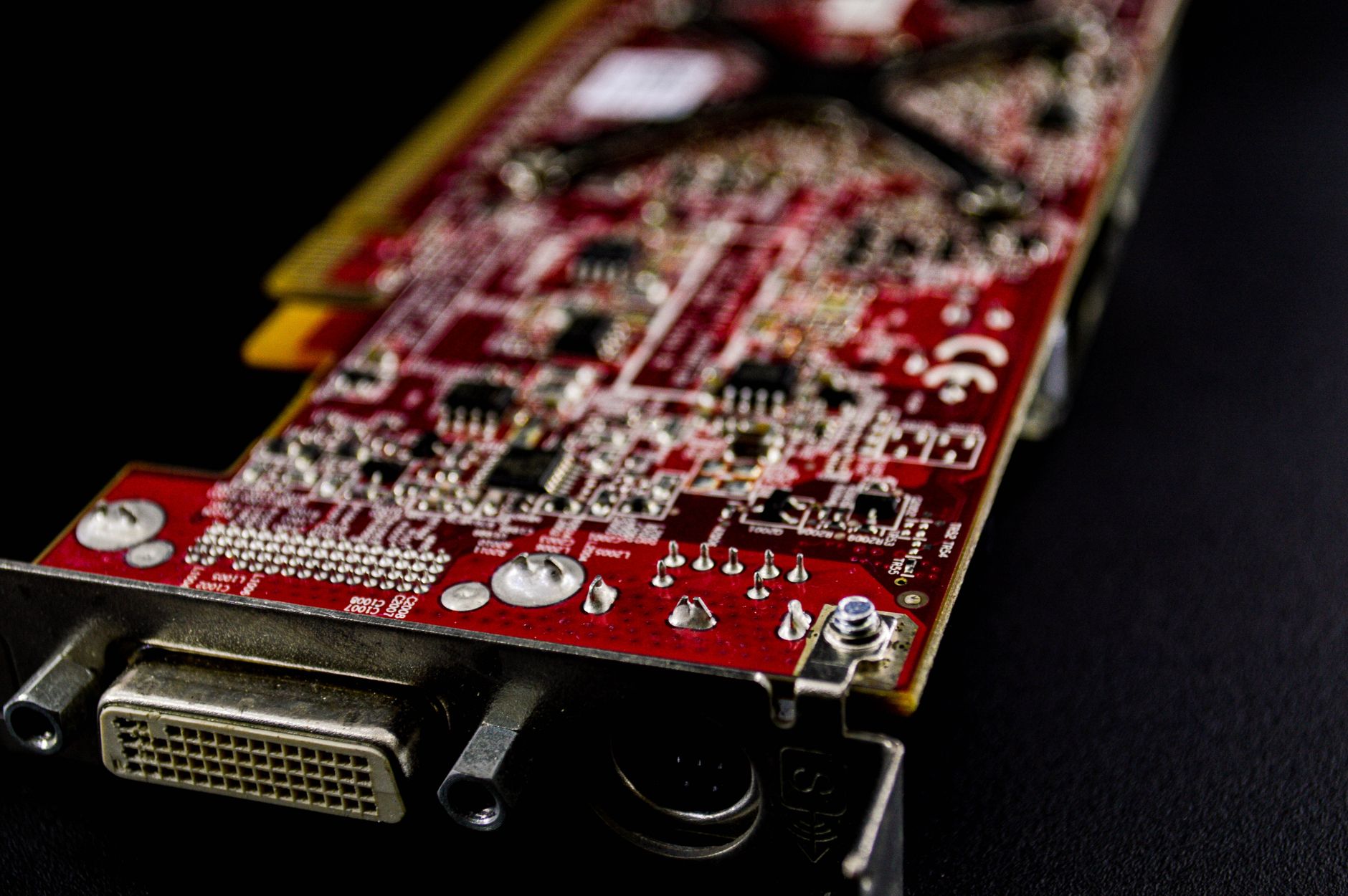Close-up of a graphics card showing memory modules and cooling solution