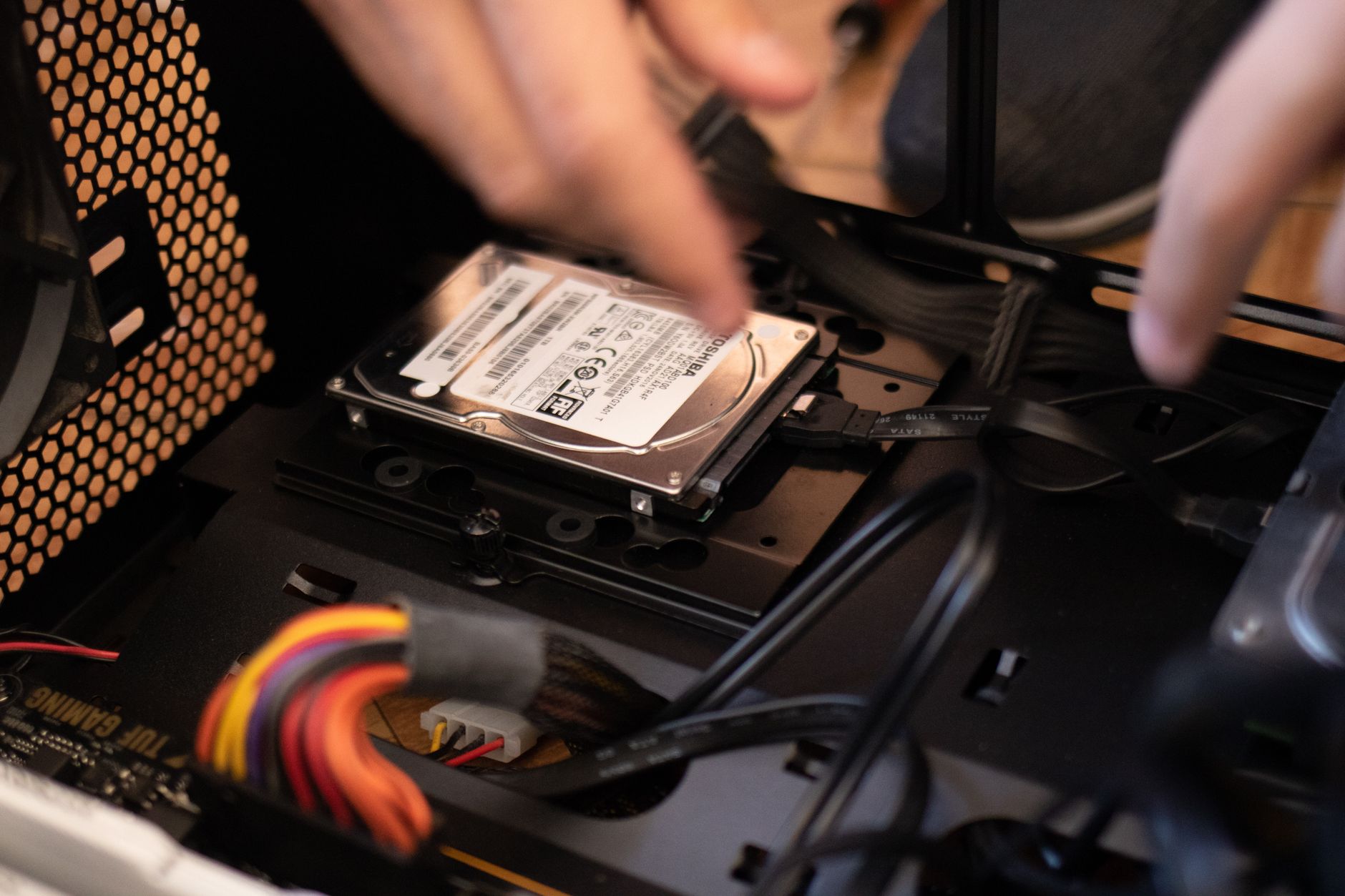 Custom desktop PC build with components visible inside the case